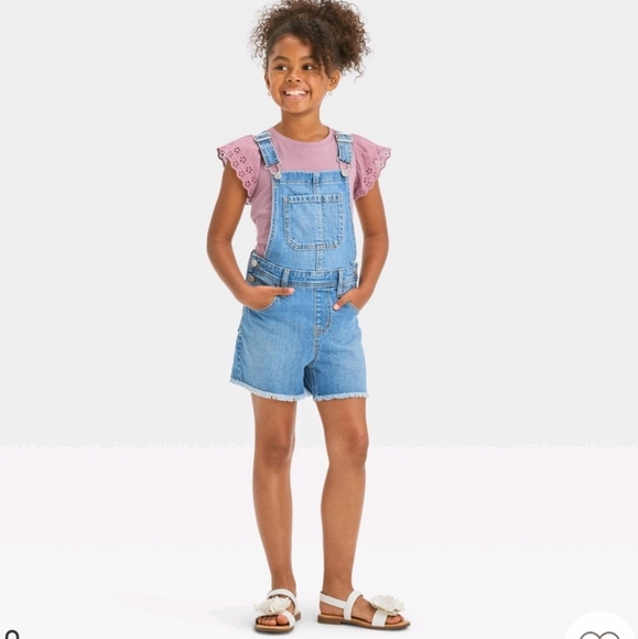 Cat & Jack Denim Shortall with Stretch Medium (8) - Picture 1 of 13